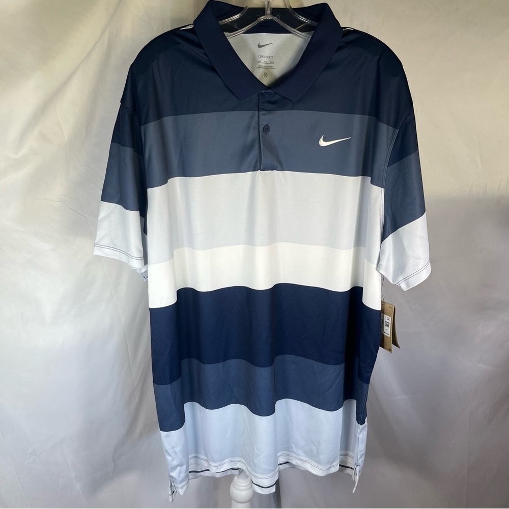 Nike Men's Dri-Fit Victory + Golf Polo Shirt Navy, Blue & White Striped 2XL